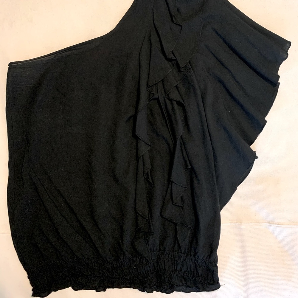 One shoulder black ruffle top
